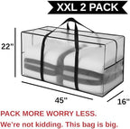 68.5 GAL 2 Pack XXL Jumbo Extra Large Heavy Duty Stronger Handles Storage Bags Moving Totes Zippered Reusable Wrap Around Handle Storage Totes (Translucent/Semi-Transparent) - Image 3