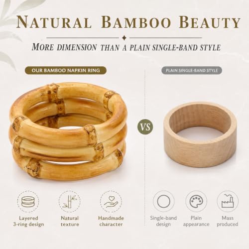 8 Pack Natural Bamboo Napkin Rings, Napkin Holders for Wedding Table Decor - Image 4