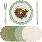 Set of 12 Green Cotton Placemats 15" Round Scalloped by Gandeer