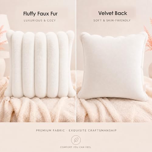 Faux Fur Decorative Throw Pillow Covers 20x20 Set of 2, White - Image 2