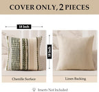 ANRODUO Boho Decorative Pillow Covers Olive Green Stripe 22x22 Pack of 2 - Image 4