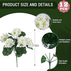 Hananona 12 Pcs Artificial Geranium Flowers for Outdoors Geranium White Silk Flowers Outdoor UV Resistant Garden Plants Faux Flowers for Home Kitchen Table Centerpieces Decor (12, White) - Image 3