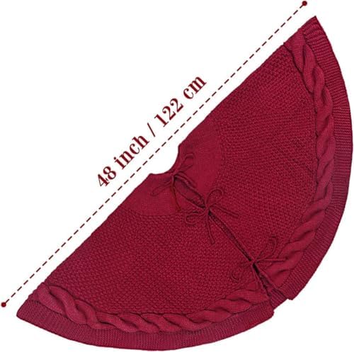 36 Inch Dark Red Knitted Christmas Maroon Tree Skirt， Large Xmas Tree Skirts Round Base Skirt for Holiday Party Decoration Ornament Supplies，for 6-8FT Tree Christmas Treer Burgundy Tree Skirt (36in) - Image 5