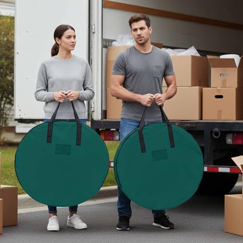 30 Inch Round Storage Bag 2 Pack,Minimalist Solid Aventurine Green Waterproof Wreath Storage Container with Handles&Zipper Pure Plain Single Color Closet Organizer Bags Garland Box by Unknown