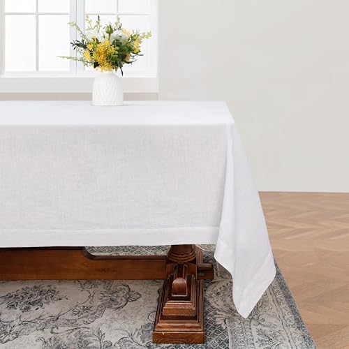Linen World Linen Tablecloth,100% French Linen White Tablecloth 132" x 90" Inch,Washable Rectangular Tablecloth for Dining,Outdoor,Weddings and Restaurants,Decorative Thanksgiving Christmas by LLinenWorld