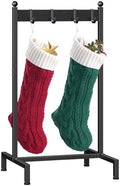 ELYKEN Christmas Stocking Holder Stand for Floor, Free Standing Stocking Rack with 4 Removable Hooks, Wood Stocking Hanger Stand, Heavy Duty Xmas Stocking Stand with Adjustable Feet, Black by ELYKEN