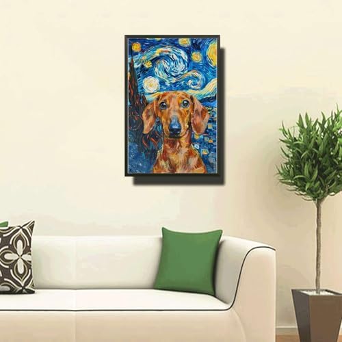Metal Sign Vintage Tin Sign Dachshund Starry Night Sausage Inquisitive Dachshund in A Celestial Sky for Home Den and Seasonal Displays Corrosion Resistant Aluminum 12×16 Inches with Metal Frame - Image 2