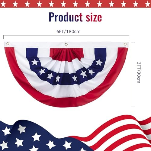 3x6 Ft American Flag Bunting - Red White Blue USA Patriotic Pleated Fan Flag Banner for Porch 4th of July Decorations Outdoor 6 pack - Image 3