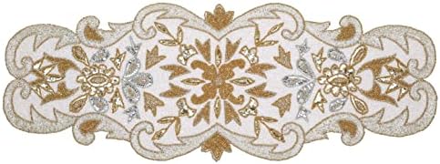 Hand Beaded Silver Gold Ivory Runner 13x36 Holiday Décor by HomebiaDesigns