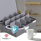 YearningHome Cup and Mug Storage Boxes with Dividers,Hard Shell Coffee Mug Organizer with Lid,Handles,Zips and Label Window for Coffee Mugs,Tea Cups,Packing and Moving,Hold 12,1 Pack, Grey - Image 4