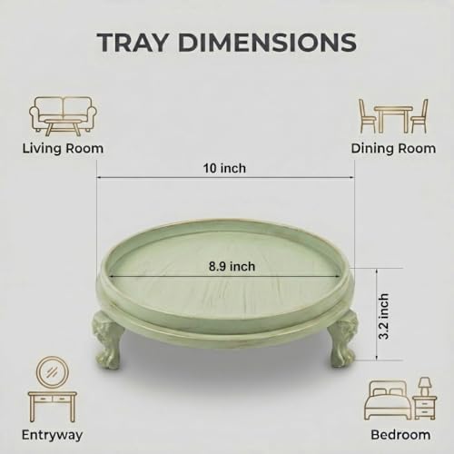 Sage Green Decorative Tray, 11.8 Inch Round Tray with Claw Feet - Image 2