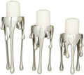 CosmoLiving by Cosmopolitan Aluminum Metal Abstract Decorative Candle Holder Melting Drip Candle Stand, Set of 3 Candlestick Holder 12", 10", 8"H, Silver by Unknown