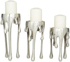 CosmoLiving by Cosmopolitan Aluminum Metal Abstract Decorative Candle Holder Melting Drip Candle Stand, Set of 3 Candlestick Holder 12", 10", 8"H, Silver by Unknown