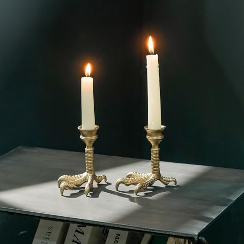 NIKKY HOME Gold Claw Foot Taper Candle Holders Set of 2, Gothic Decor - Image 3