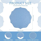 Set of 8 Cotton Linen Placemats, 15x15 Round Scalloped Cloth Table Mats, Embroidery Machine Washable, Wrinkle Resistance Fabric Place Mats for Wedding Summer Baby Shower Party Table Decor-Blue - Image 4