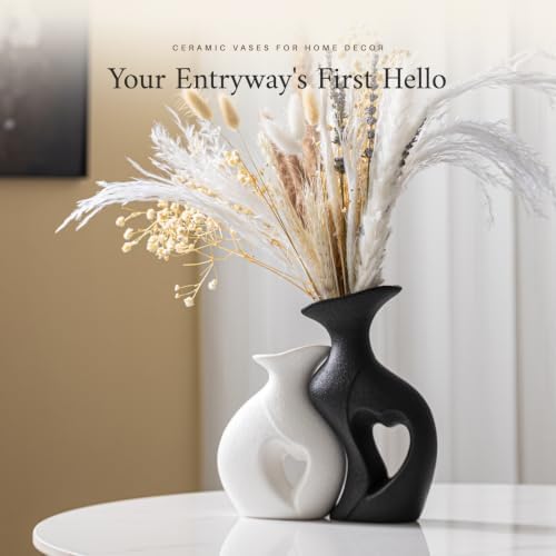 Heart Vase Set of 2, Black White Ceramic Vases, Wedding Gift for Couples - Image 5