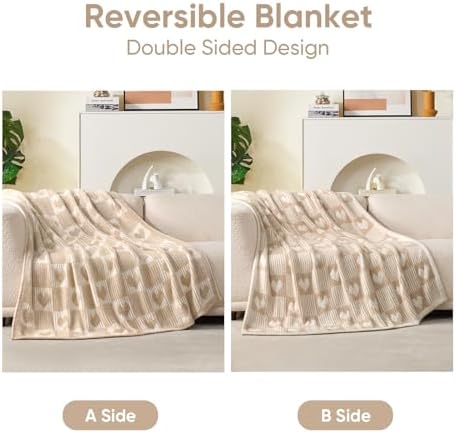 Snuggle Sac Heart Checkered Throw Blanket for Women,Love Blanket Heart Blankets for Her Wife Girlfriend Mom,Super Soft Warm Fluffy Faux Fur Blanket for Couch Sofa Bed,Beige Heart,50x60 inches - Image 3