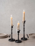 NUPTIO Black Taper Candle Holders: Set of 3 Vintage Cast Iron Candlesticks by Nuptio