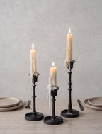NUPTIO Black Taper Candle Holders: Set of 3 Vintage Cast Iron Candlesticks by Nuptio