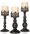 BANOMII Distressed Black Candle Holders for Pillar Candles Set of 3, Vintage Crown Candle Stands for Table Centerpiece Decor, Tall Antique Metal Candle Holder Set for Fireplace Decoration, Ideal Gift by BanomiiHome