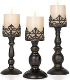 BANOMII Distressed Black Candle Holders for Pillar Candles Set of 3, Vintage Crown Candle Stands for Table Centerpiece Decor, Tall Antique Metal Candle Holder Set for Fireplace Decoration, Ideal Gift by BanomiiHome