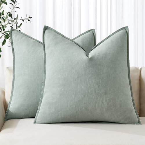 MIULEE Decorative Linen Euro Sham Pillow Covers 24x24 Aqua Green by MIULEE