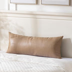 Fancy Homi Tan Boho Long Lumbar Faux Leather Body Decorative Throw Pillow Cover 14x40 Inch for Bedroom Couch Bed Sofa, Stylish Solid Rectangular Beige Pillowcase, Rustic Modern Farmhouse Room Decor by Fancy+Homi