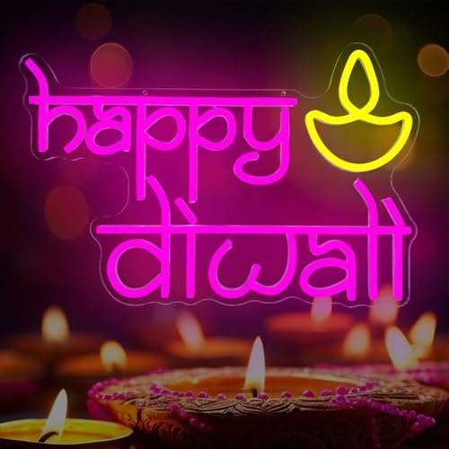 Happy Diwali Neon Sign for wall decor Festival Of Light Led Sign Happy Diwali Decorations Dimmable Diya Deepawali Neon Light Up Sign for Home Bar Decor Party Wall Room Bedroom Door Window by DpaintNeonSign