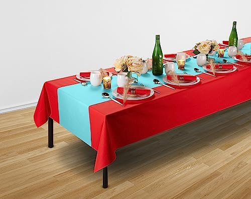 Disposable Table Runner for Dining Table, 16" 20-Pack Linen-Like Mint Blue Paper Table Runners for Party, Wedding Or Event - Image 2