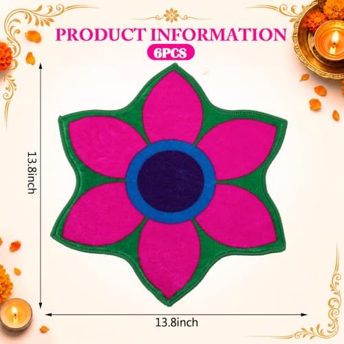 Dunzy 6 Pcs Diwali Rangoli Mat Varalakshmi Pooja Decoration, Purple Mandala - Image 3