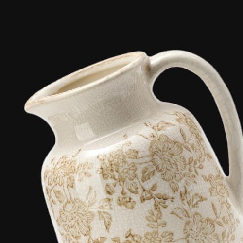 Ceramic Vintage Vase Flower Decorative Vase Chinoiserie Decor Rustic Farmhouse Retro Floral Vases for Table Bookshelf Mantel Kitchen Living Room Office - 9.5" Brown - Image 5