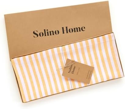 Solino Home 100% Linen Table Runner, 14 x 60 in, Mustard and White Striped - Image 6