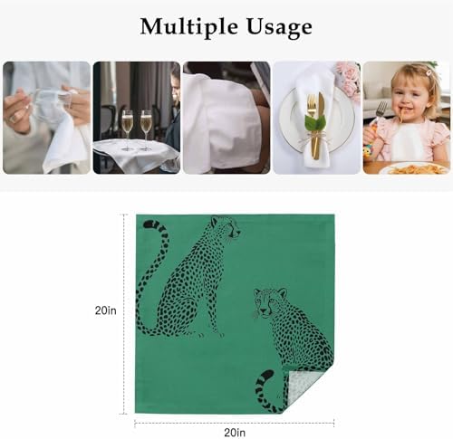 Leopard Prints Cloth Napkins Set of 6, Holiday Napkins for Baby Shower, Retro Middle Century Animals Texture Green Washable Reusable Dinner Napkin for Cocktail Wedding Party, 20 x 20 Inch - Image 4