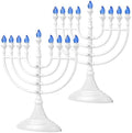 Traditional LED Electric Hanukkah Menorah - Battery or USB Powered, Includes Micro USB Cable (White, 2) by Aviv+Judaica
