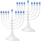 Traditional LED Electric Hanukkah Menorah - Battery or USB Powered, Includes Micro USB Cable (White, 2) by Aviv+Judaica