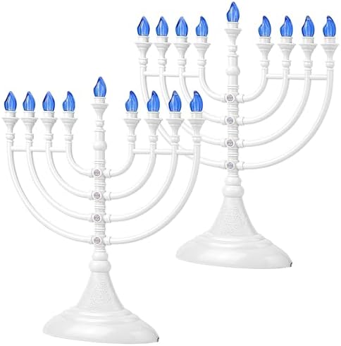 Traditional LED Electric Hanukkah Menorah - Battery or USB Powered, Includes Micro USB Cable (White, 2) by Aviv+Judaica