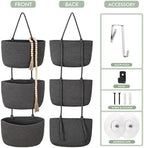 Wall Hanging Rope Baskets 3-Tier Boho Organizers (Gray & Black, Large) - Image 2