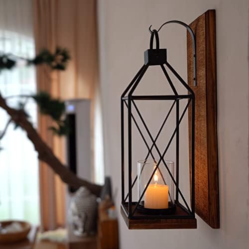 Homemory Wall Candle Sconces Set of 1, Rustic Wood Holders with Glass Decor - Image 2