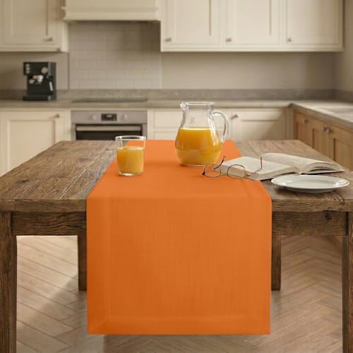 Easy Linen™ by D'Moksha, Linen-Look Texture, Recycled Fabric Table Runner, Orange, 14 x 120 Inch, Wrinkle Resistant, Machine Washable - Fall, Everyday Dining by DMokshaHomes