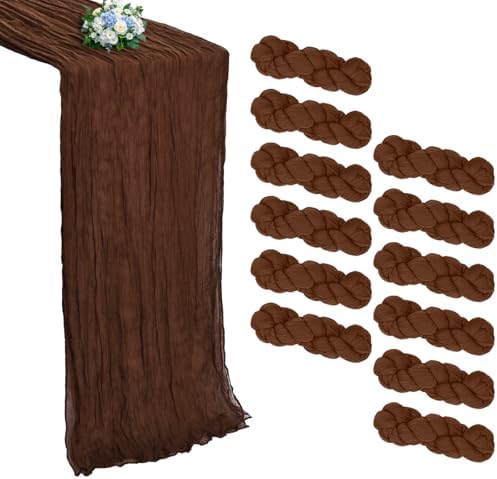12 Pack Brown Cheesecloth Table Runner 10Ft 23 x 120 Inch by RestfulGlow