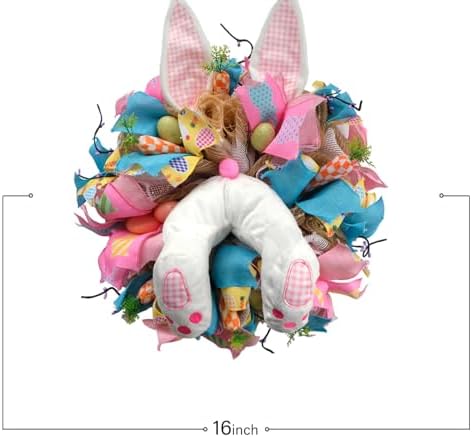 16 Inch Easter Bunny Ears Butt Wreath for Front Door, Bunny Thief Carrots Eggs Mesh Deco Wreath for Spring Easter Decoration, Lovely Bunny for Home Decor Porch Door and Wall - Image 6