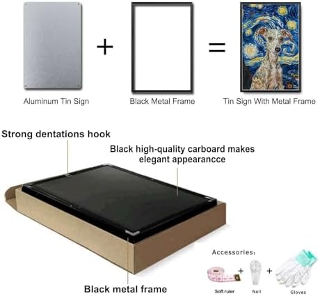 Metal Sign Vintage Tin Sign Italian Greyhound Starry Night Sprinter Sleek Greyhound in Night for Home Courtyard and Seasonal Celebrations Waterproof Aluminum 6×8 Inches with Metal Frame - Image 7