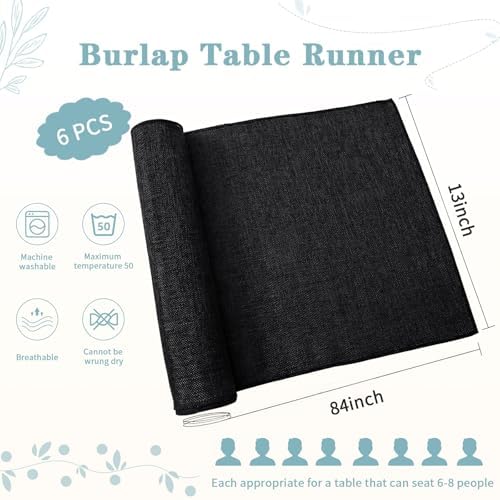 6 Pack Black Burlap Table Runners Jute Table Linens 13x84 inch - Image 4