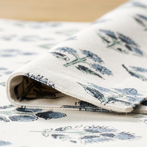 Block Print Floral Decorative Placemats Set of 6, Dusty Blue - Image 5