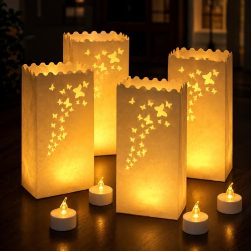 AceList 50 Butterfly Luminary Bags with 50 Flameless LED Tea Lights by AceList