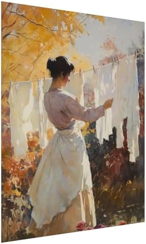 Laundry Room Wall Decor,Woman Doing Laundry PrintLaundry Clothesline Print,Laundry Day Painting,Farmhouse Laundry Wall Art,Vintage Fall Autumn Antique Rustic Farmhouse Decor24x36inch Unframed by Unknown