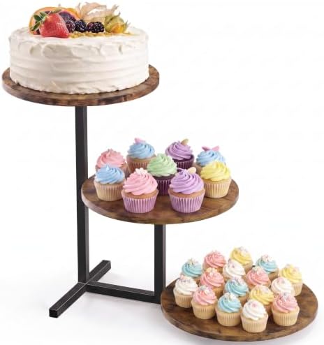 ZUJJAFY Cupcake Stand Tower, Tiered Tray Stand for 24 Cupcakes, 3 Tier Wooden Dessert Stands with Metal Frame Display Stand for Vendor Events, Party by ZUJJAFY