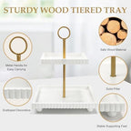 Modern 2 Tier White Rectangular Decorative Tray with Gold Handle - Image 7
