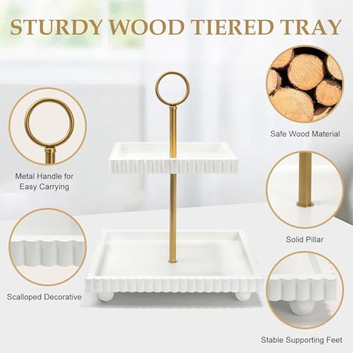 Modern 2 Tier White Rectangular Decorative Tray with Gold Handle - Image 7