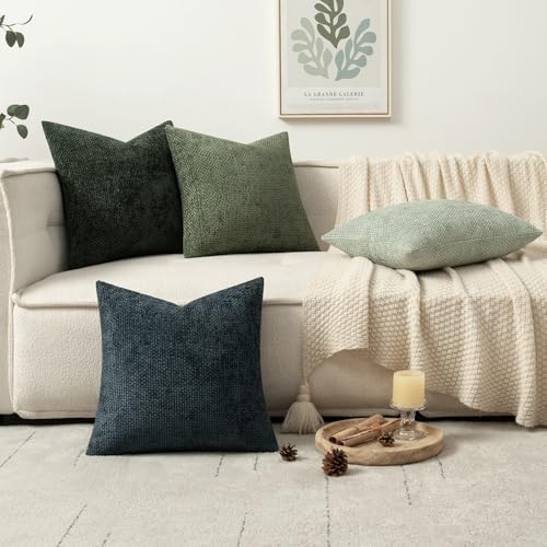 MIULEE Soft Decorative Chenille Pillow Covers Green Navy 20x20 Pack of 4 - Image 5